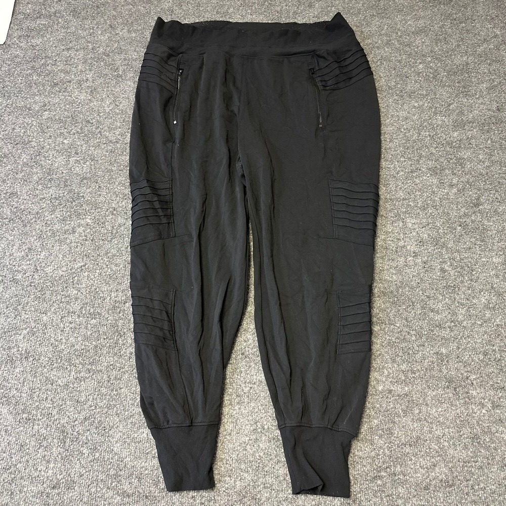 Athleta Joggers Womens Size 1X Black Moto Ribbed Detail Zipper Pockets Athletic
